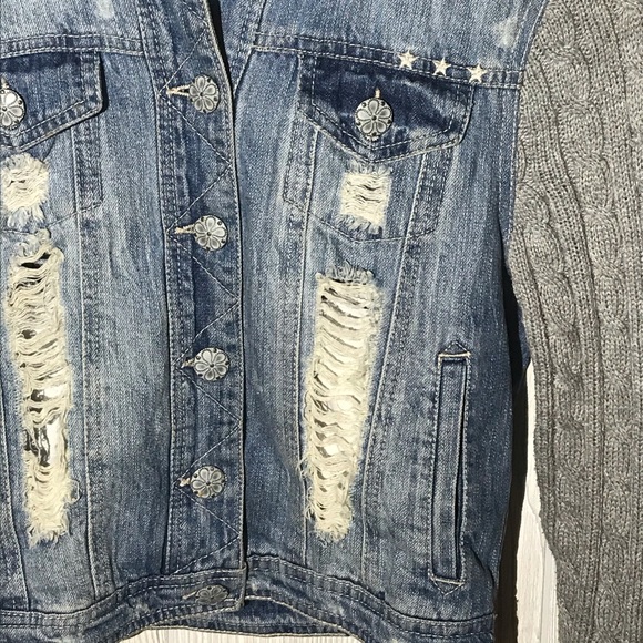 Hippie Laundry Distress Jean Denim Sweater Jacket - Picture 5 of 5